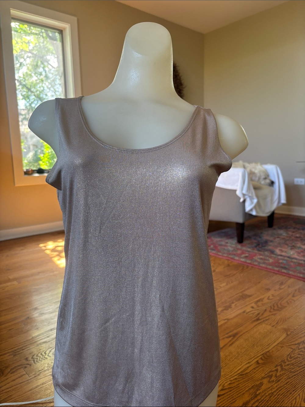 Scoop Neck Metallic Taupe Tank Top size 0